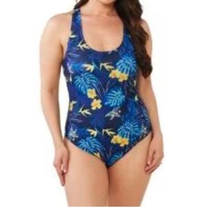 Nicole Miller Studio 1PC Swimsuit with Racer Back.  Nautical Floral Print Size M